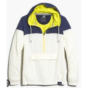 New Balance Windbreaker Womens Medium Jacket Coat Ivory‎ Blue Retro Sporty